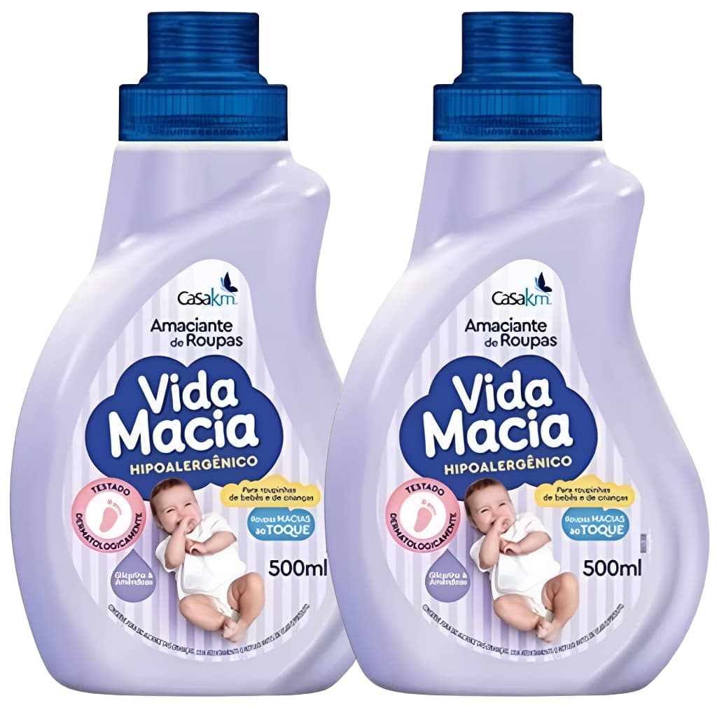 Kit 2 Amaciantes de Roupa Vida Macia Baby Glicerina e Amêndoas 500ml