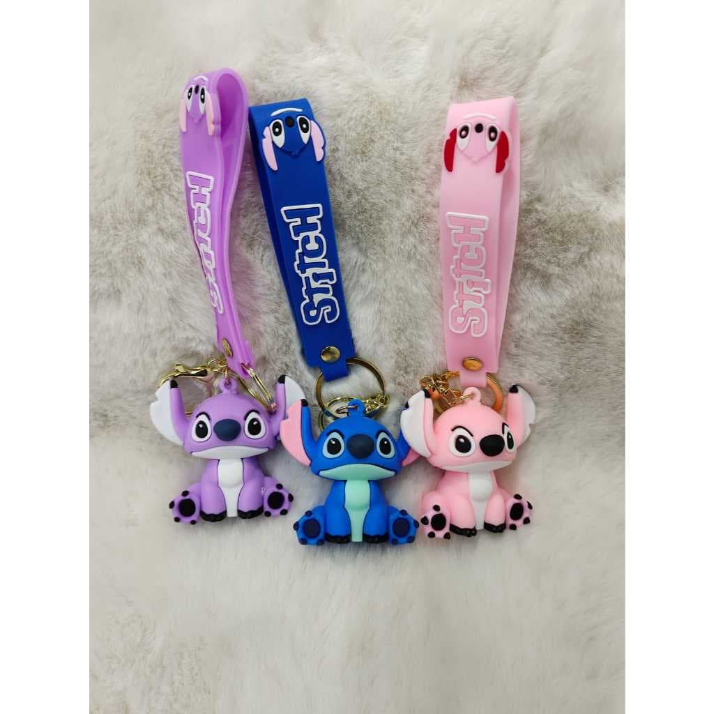Chaveiro Stitch 3D com Alça Colorida – Azul, Roxo e Rosa