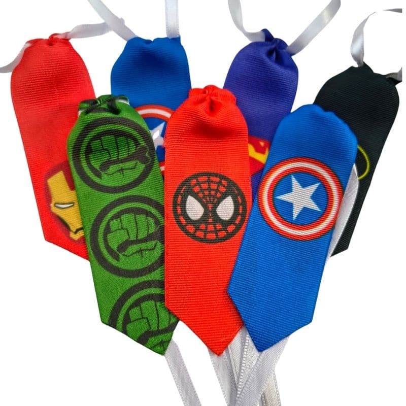 Gravatas heróis gorgurão 12 cm. 40 un. Acessórios pra pet shop.