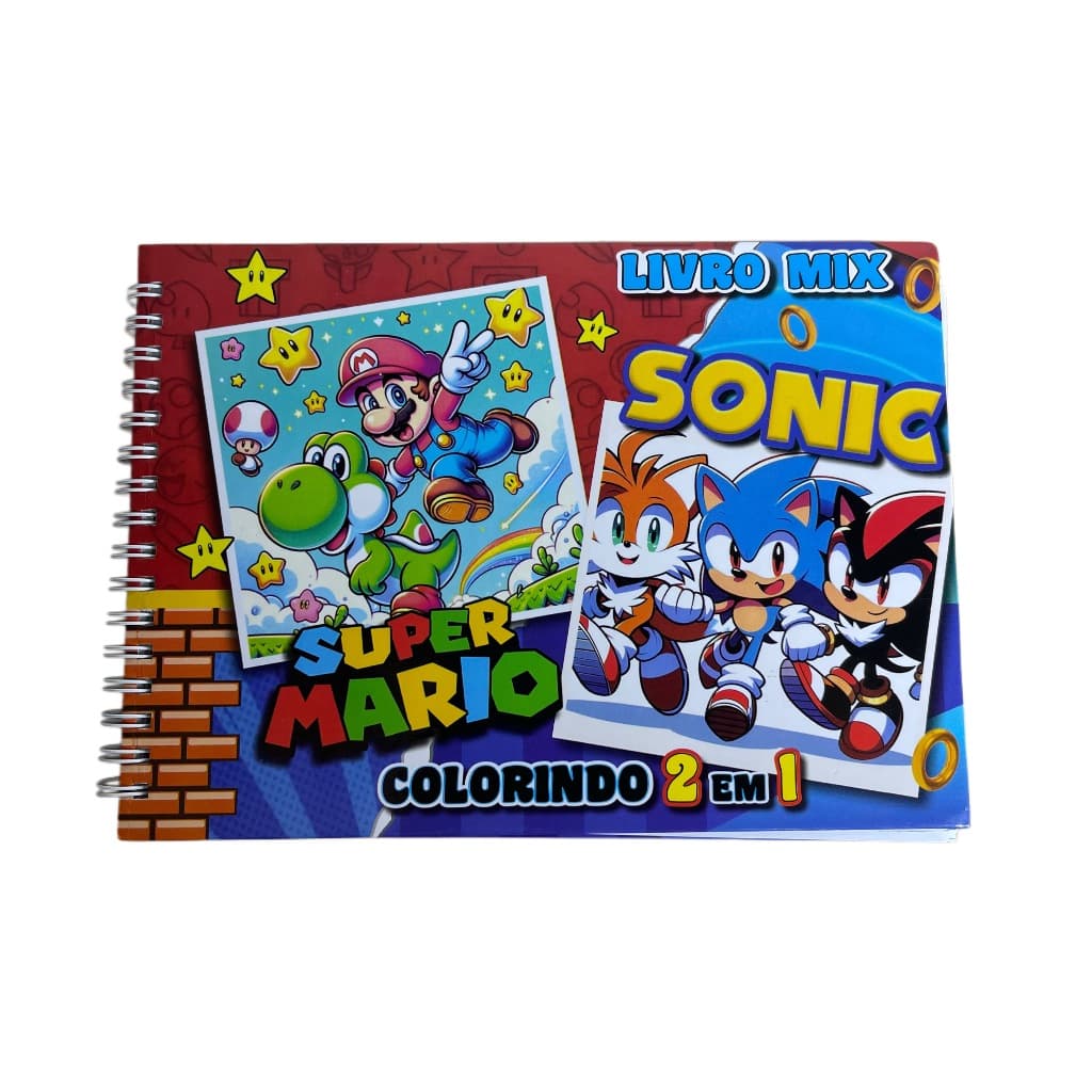 Livro de Colorir Mario e Sonic Colecionável Pintura Desenho Estilo com 50 Desenhos