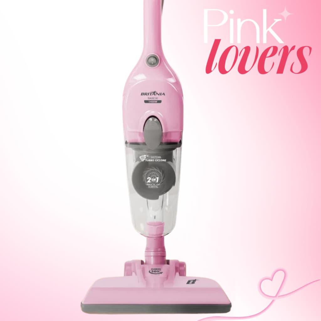 Aspirador De Pó Rosa Vertical 2 Em 1 Britania 1400w Base30 Portatil Filtro Lavavel 127 v