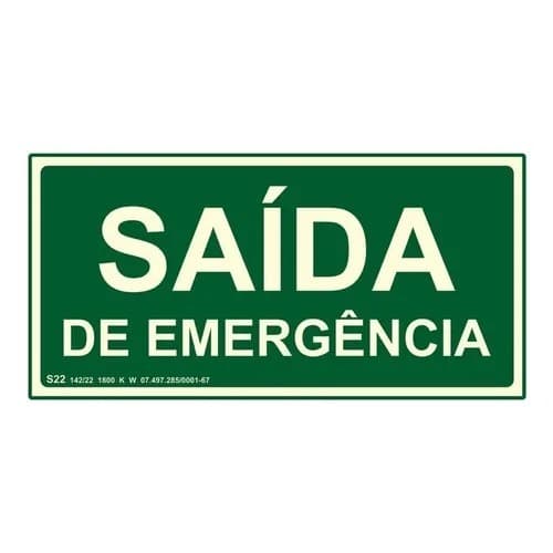 Placa Saida de Emergencia 10x20 fotolumiscente S12 -    01 Unidade