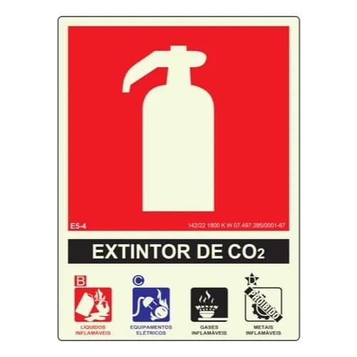 Placa de sinalização extintor CO2 fotoluminescente 20x15 cod E5-4