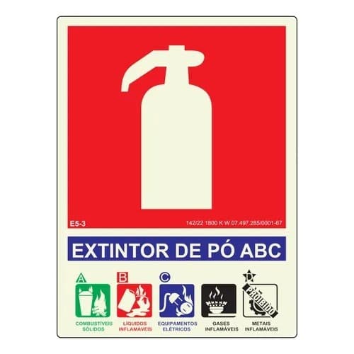 Placa de Extintor TIpo ABC Fotoluminescente 20x15 cod E5-3