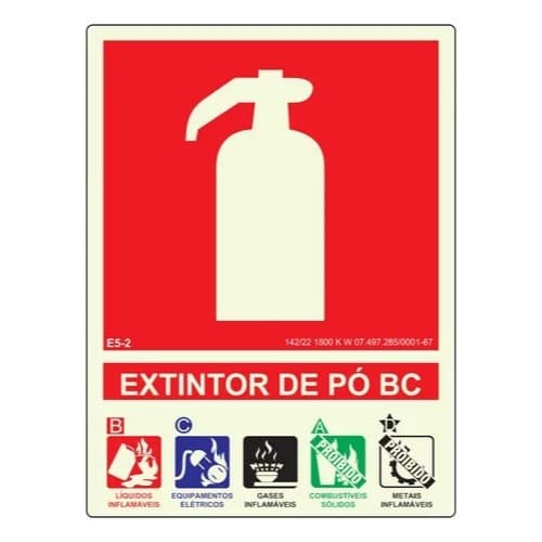 Placa extintor tipo BC - fotoluminescente - 20x15 E5-2 segurança contra incendio