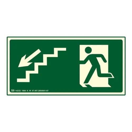 Placa de sinalização desce escada lado esquerdo fotoluminescente 10x20