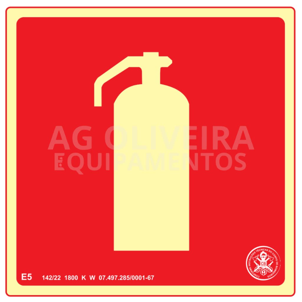 Placa de Sinalização Fotoluminescente E5 Extintor Normativa Bombeiro 19x19 cm