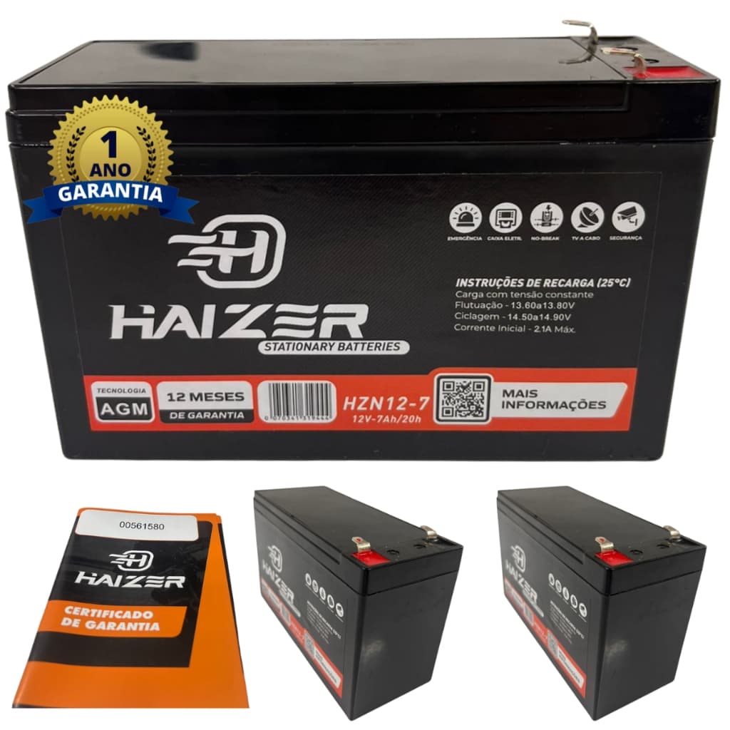 Bateria Nobreak 12V 7ah 1 Ano Garantia Haizer Selada Segurança  Alarme Luz de emergência Cerca Elétrica