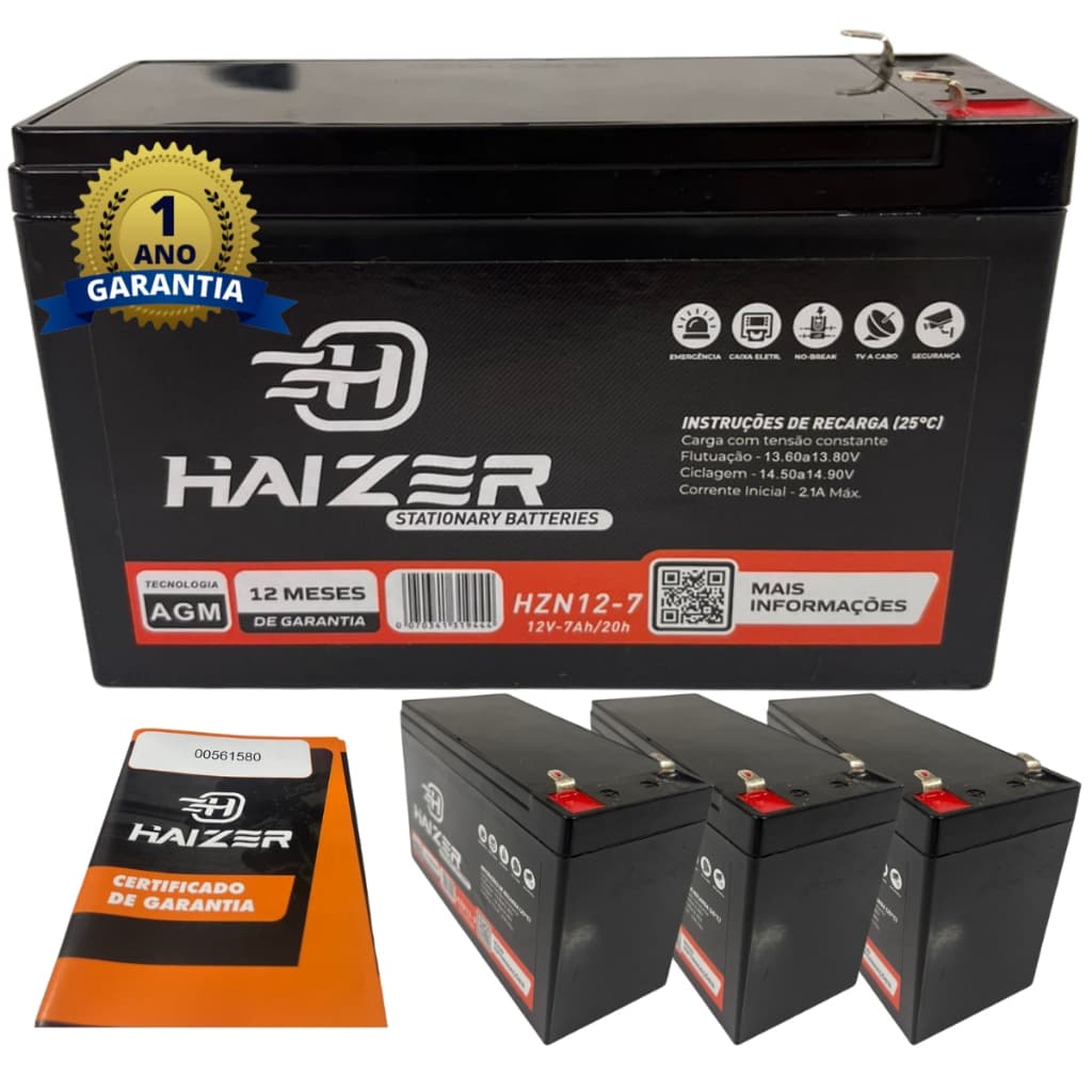 Kit 2 Bateria Nobreak 12V 7ah 1 Ano Garantia  Haizer Selada Segurança Alarme Luz de emergência Cerca Elétrica