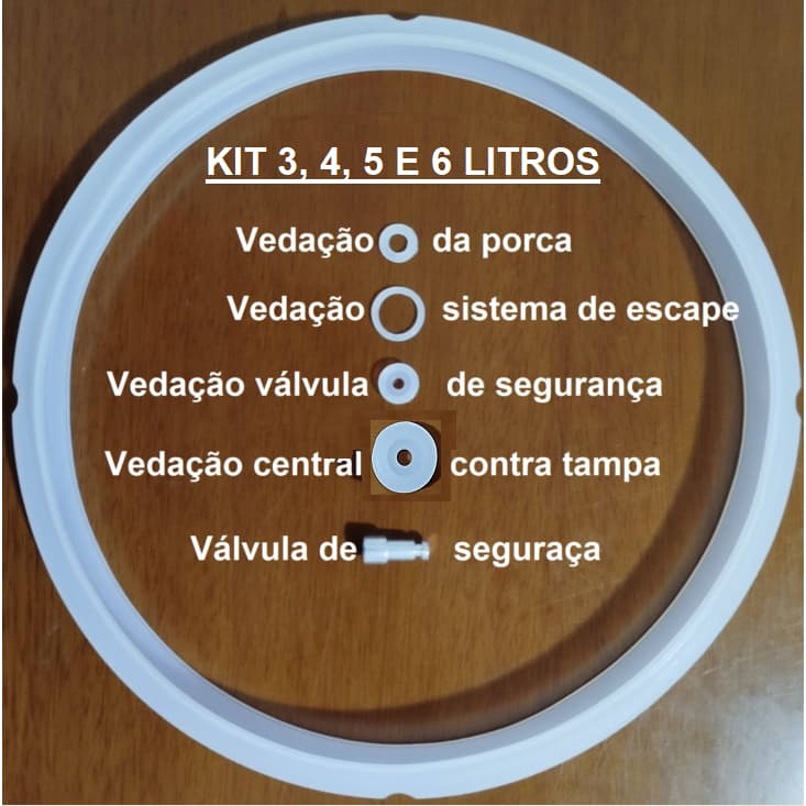 Kit Borracha  Vedação (5 anéis silicone) + 1 Pino de segurança Panela Pressão Elétrica 3, 4, 5, 6L Borr.Central Redonda