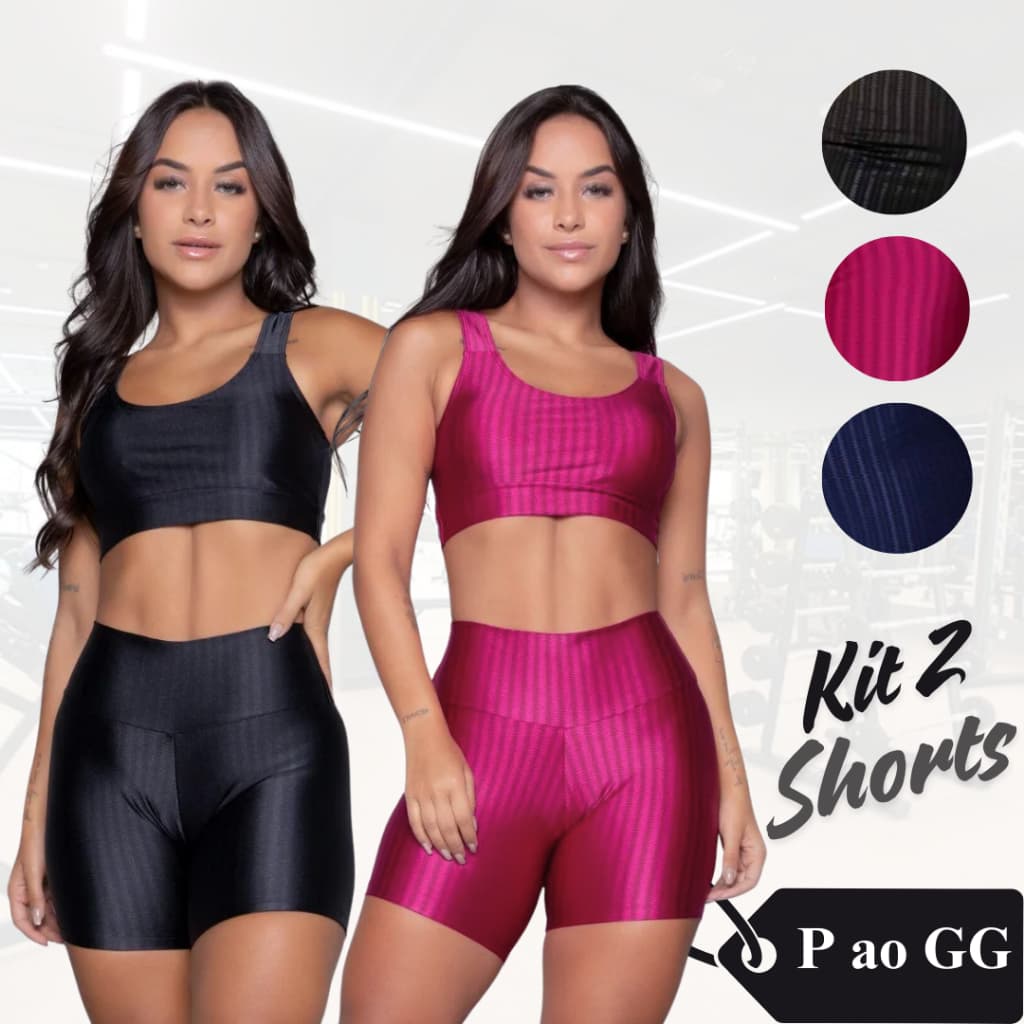 Kit C/ 2 Shorts Legging 3D Feminino Fitness Academia Em Suplex Meia Coxa