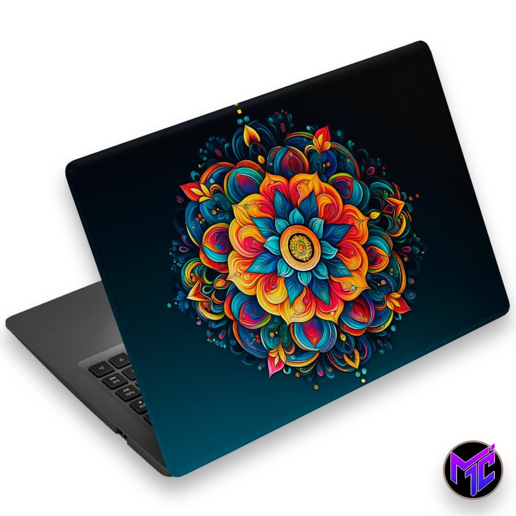 Skin para notebook de todos tamanhos colorida psicodélica festa rave azul amarelo proteção no aparelho