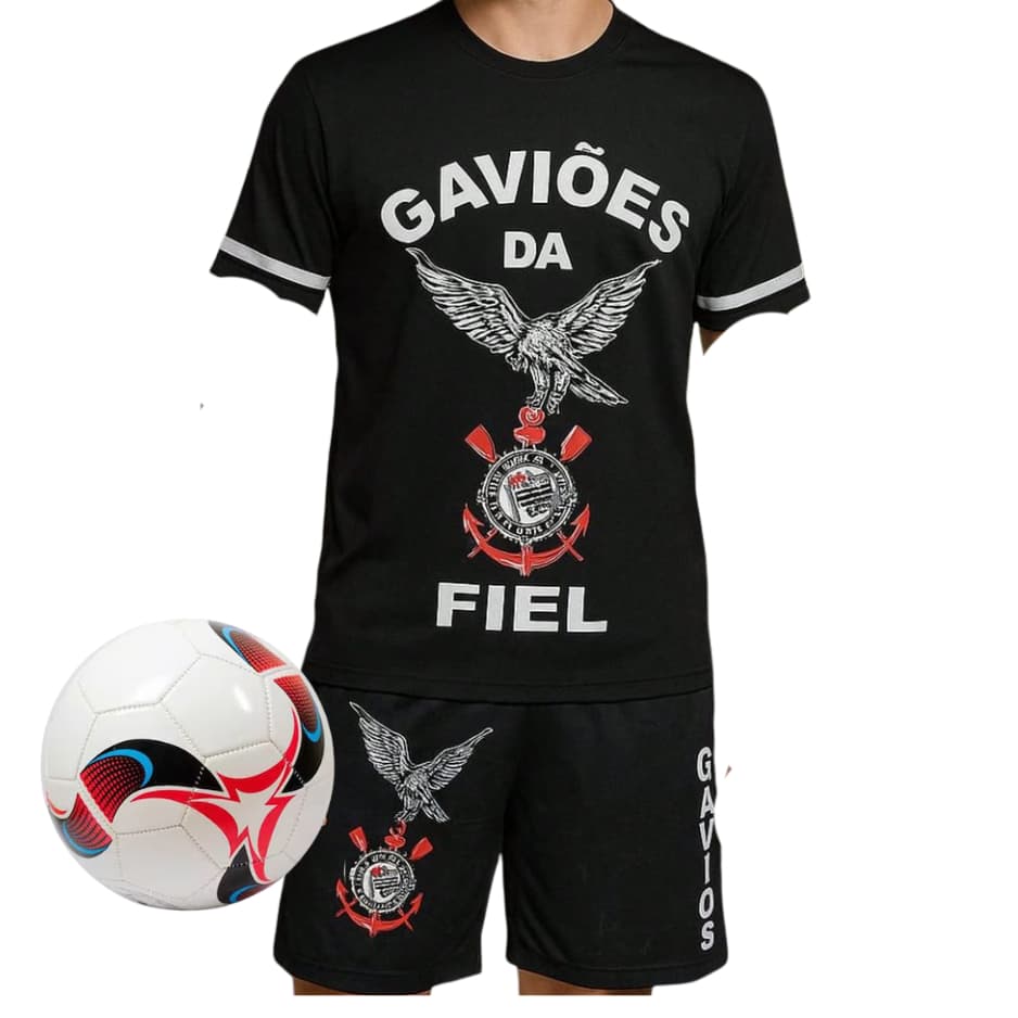 CONJUNTO INFANTIL CAMISA E BERMUDA GAVIÃO  + BOLA INFANTILCONJUNT0 TIMAO 4 A 16