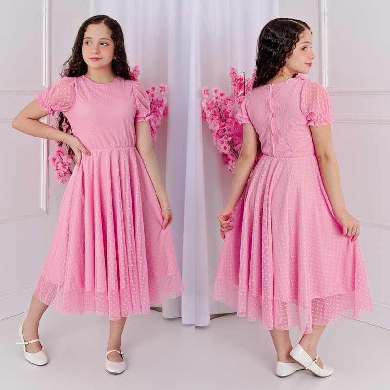 vestido infantil /juvenil em tule Poa rodado godê moda Evangélica