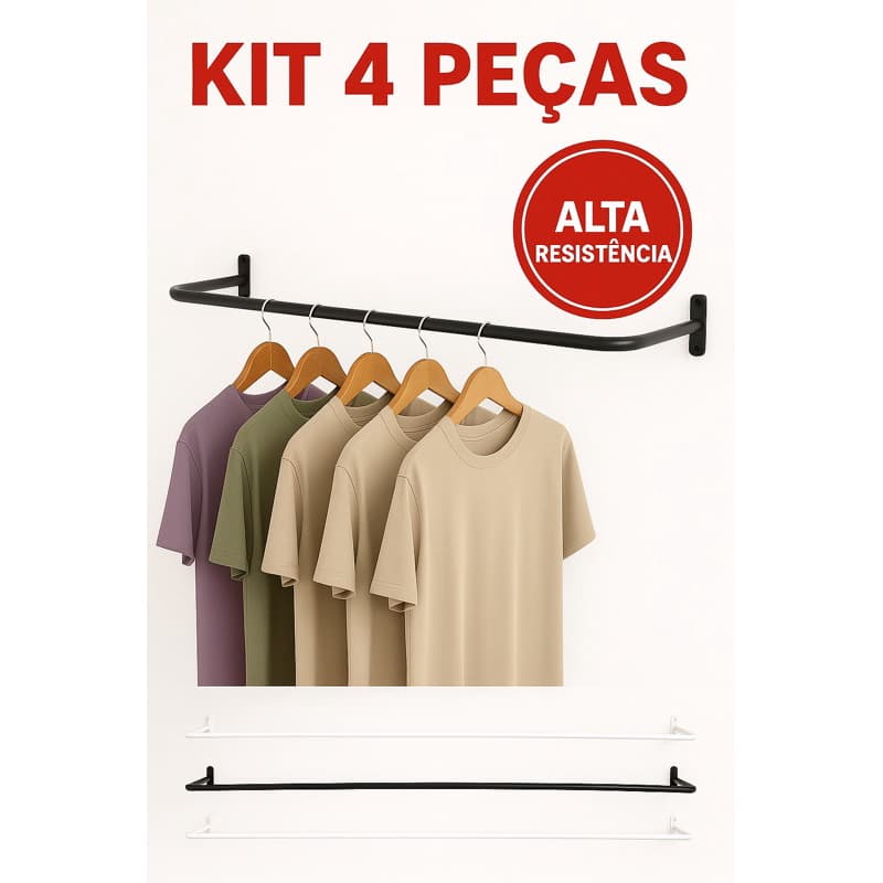 Kit 4 Arara de Parede 1Metro/ 80cm. Preta / Branca