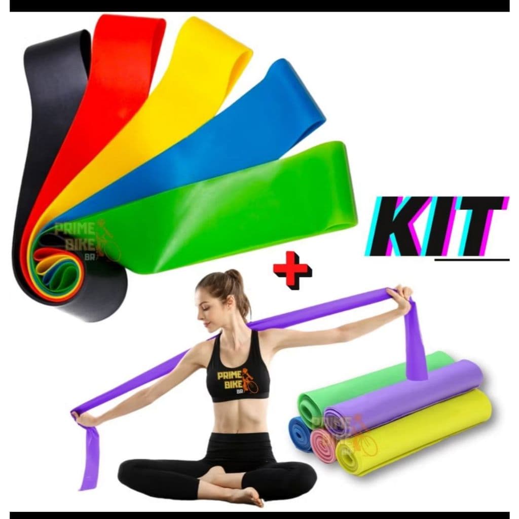 Kit faixa Elástica Thera Band + 5 Elastico Treino Mini Band Exercícios Fisioterapia Yoga
