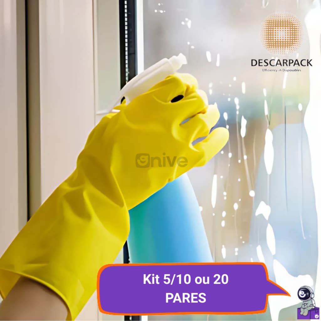 Kit Até 20 Pares Luvas Limpeza Multiuso Látex Amarela