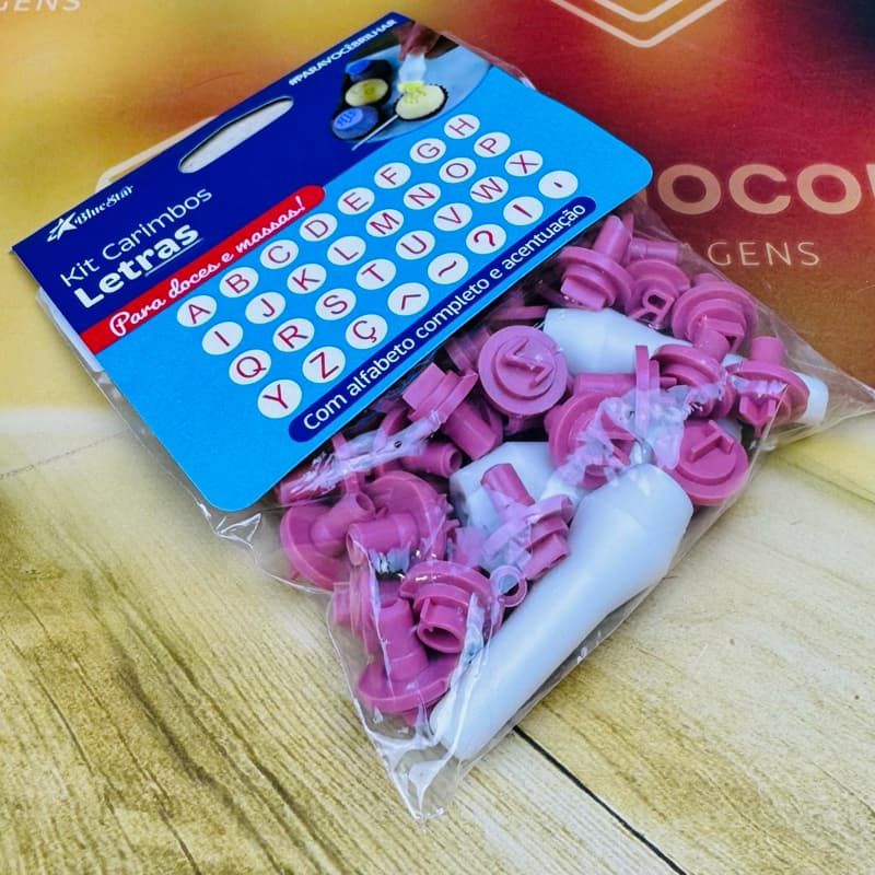 Kit Carimbos Letras/Alfabeto - 35 Peças - Cor Rosa (Blue Star)//