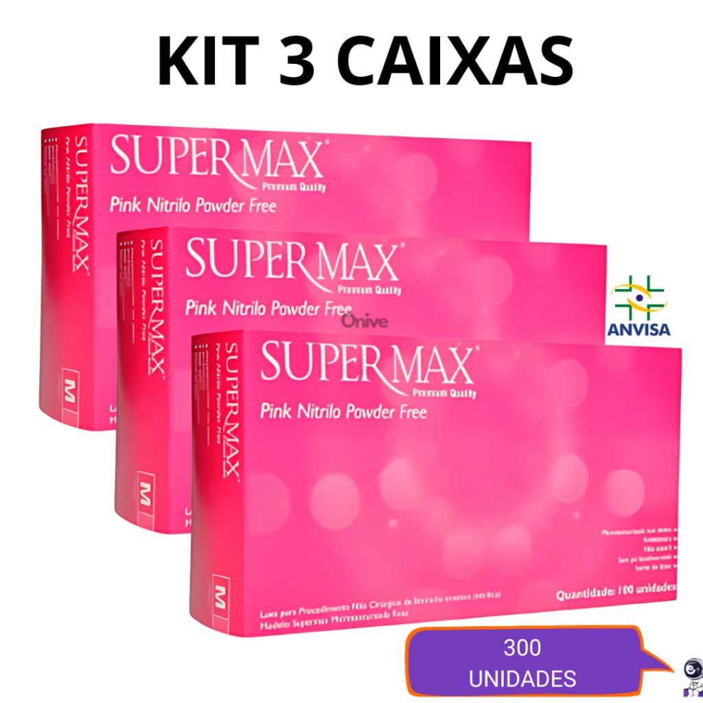 Kit Até 3 Caixas de Luva Nitrilica Rosa Sem Pó Descartável 300 Unidades