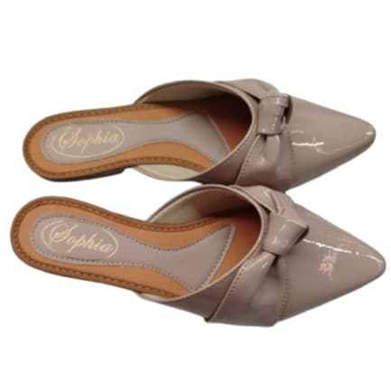 Sapatilha Mule Feminina Bico Fino Verniz Com Nó.