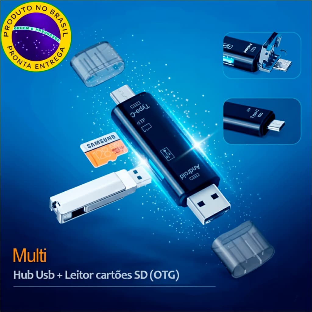 Leitor De Cartão Micro Sd Adaptador USB 2.0 Otg Tf Tipo C Micro USB Macbook Notebook Celular 5 Em 1