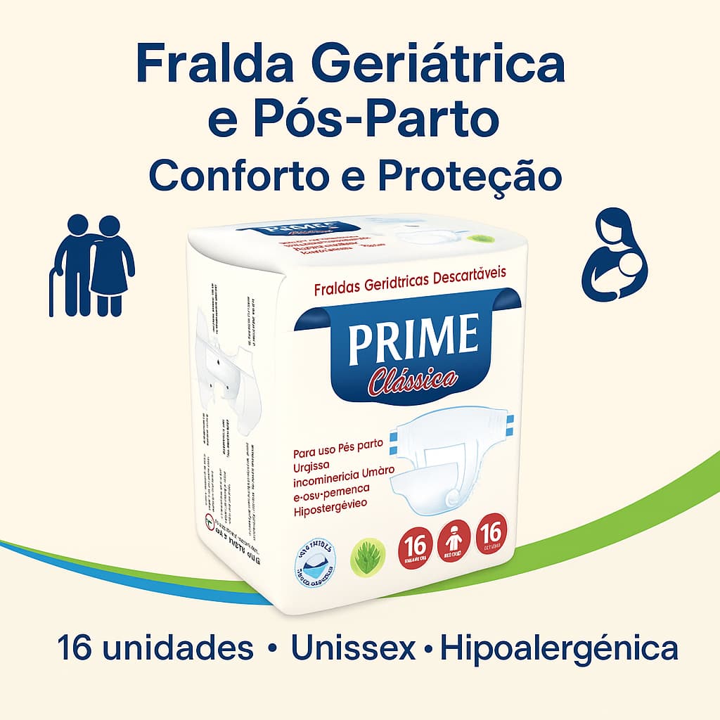 Fralda Geriatrica Descartavel Adulto Altissima Absorção XG, G e M 32/16/8 unidades