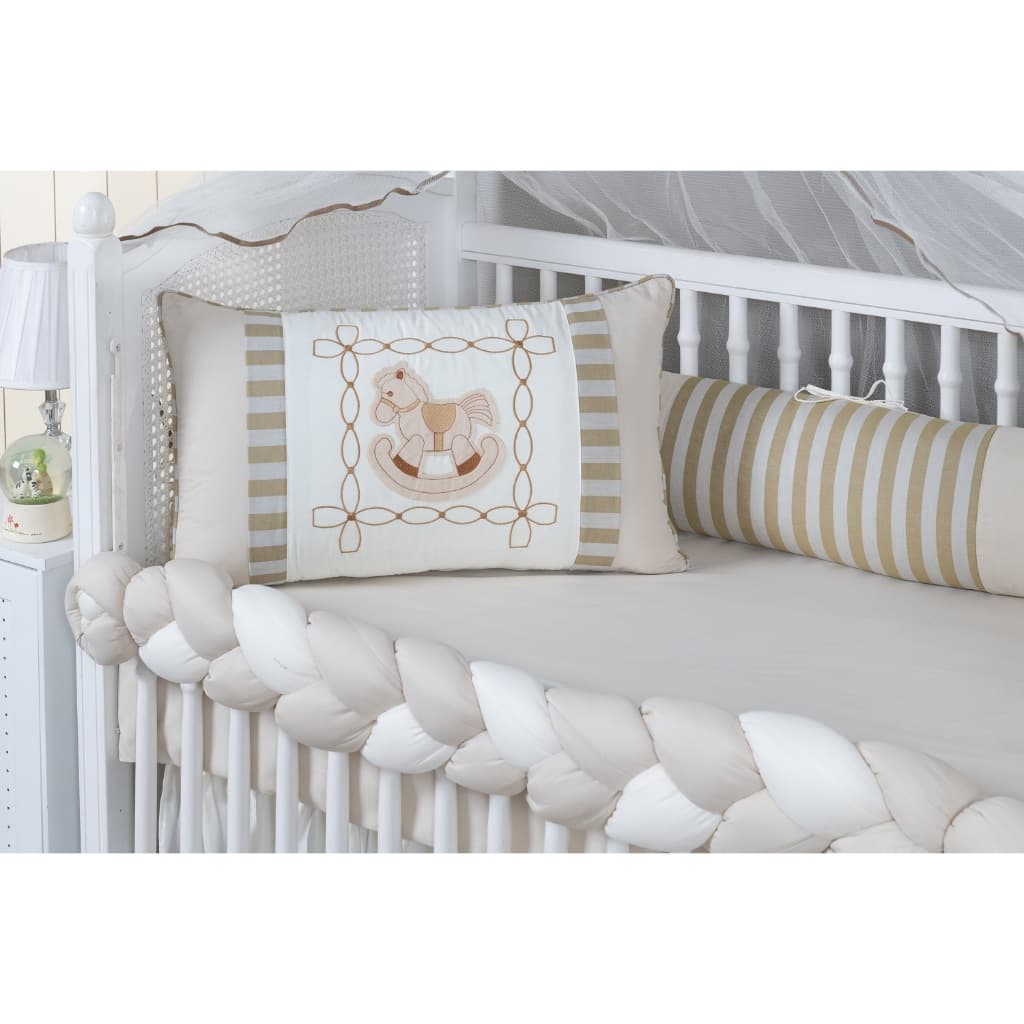 kit de berço americano pocoto bege com nove peças modelo de trança