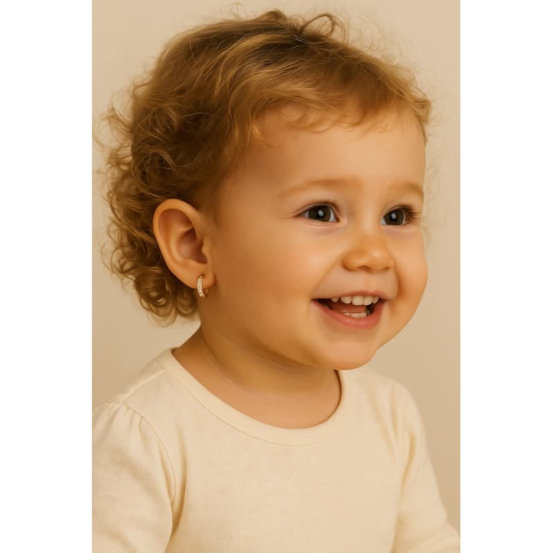 Brinco Infantil Argolinhas Cravejadas Fecho Clik Banhado a Ouro Kit 2 Pares Hipoalergênicos