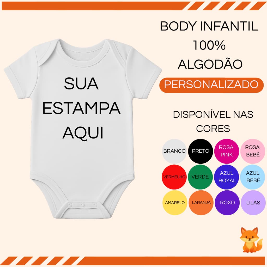 Body Personalizado 100% Algodão Com Sua Estampa Frase DTF Body Bebê Colorido