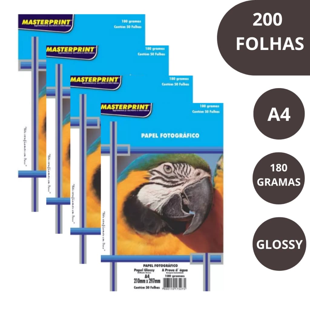 Papel Fotográfico 180g A4 Glossy Brilhante à Prova D'água MASTERPRINT