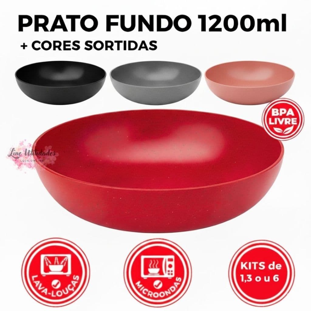 Prato Fundo Plástico 1200ml | Kit 6, 3 ou 1 Un Colorido Sem BPA | Cozinha e Dia a Dia