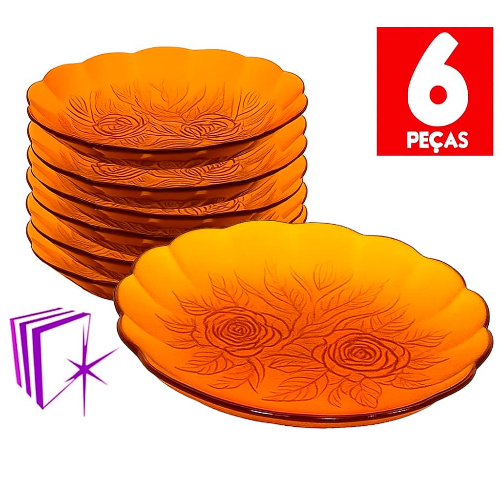 Conjunto Jogo de 6 Pires Florido 06 Peças Ambar Vidro Trabalhado