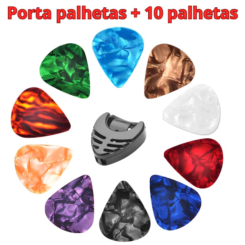 Porta palhetas com dupla face + 10 palhetas celuloide 0.46/.071/0.96 mm