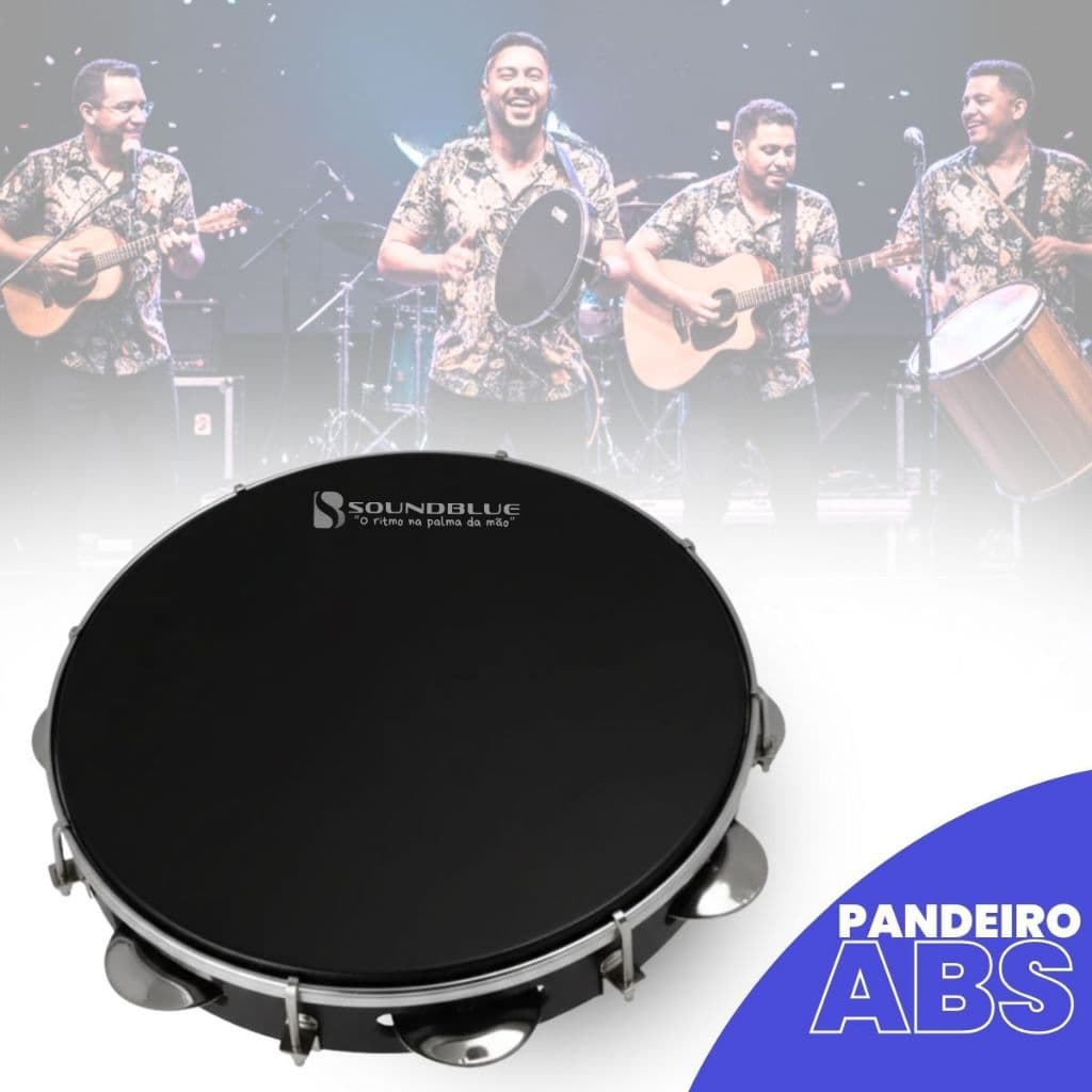 Pandeiro Abs 10 Polegadas profissional 12 platinelas Percussao Samba Pagode Mpb Preto Instrumento Pandero Soundblue