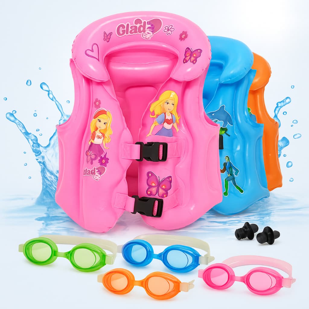 Boia Infantil Kit Colete Inflável Salva Vidas + Óculos UV Piscina Natação Segurança Criança Verão