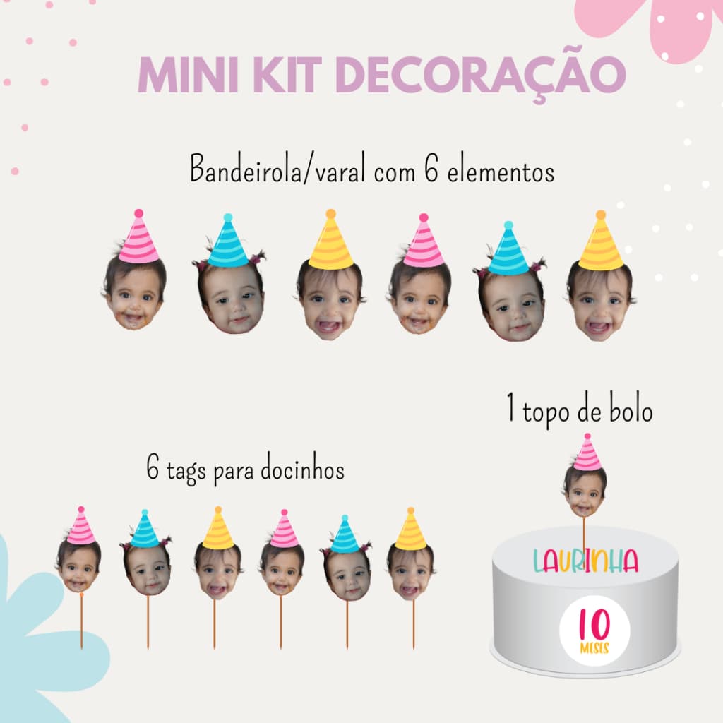 Kit festa rostinho é só um bolinho personalizado foto bandeirola e tags festa infantil mesversário