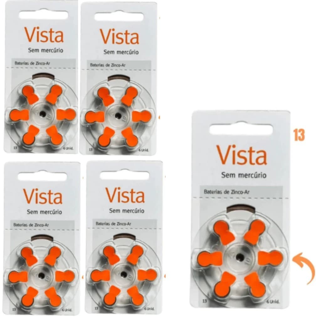 Kit com 30 botão para aparelhos Auditivos Vista Argosy Tamanho 13 (PR48)– Selo Laranja