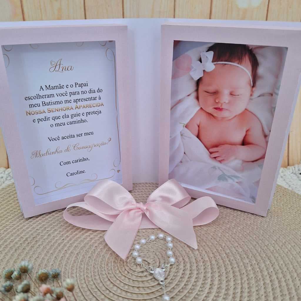 Convite padrinhos de batizado Laço e terço