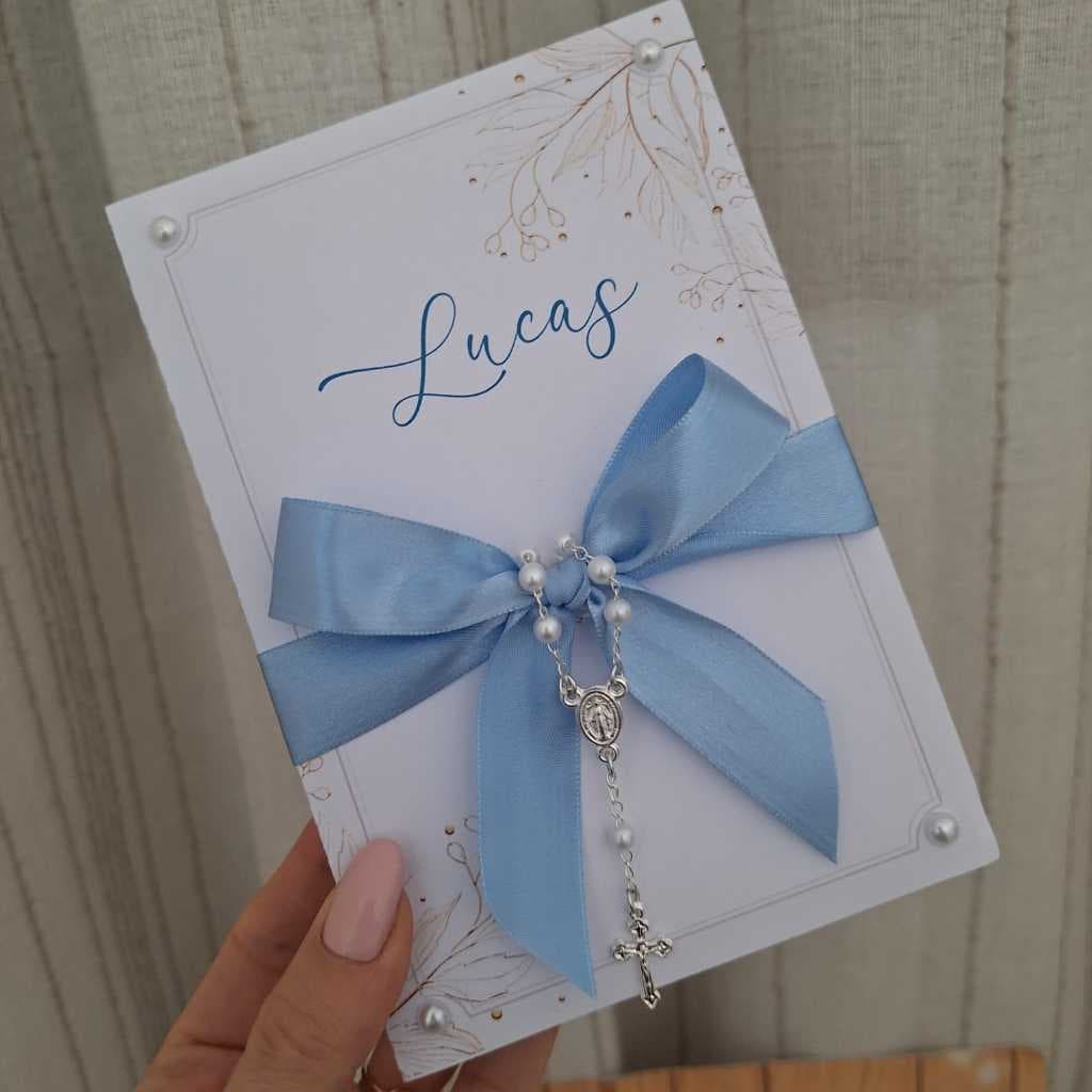 Convite Padrinhos de batismo Laço e Mini terço