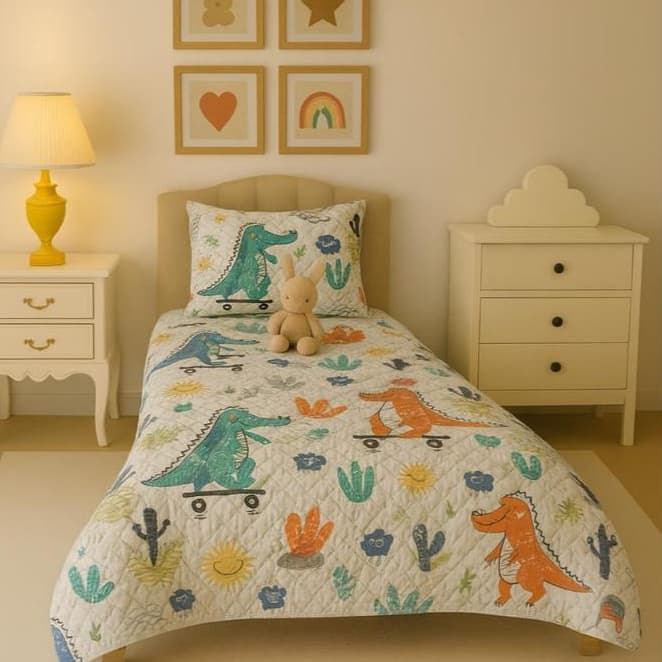 Colcha Solteiro 2 Peças Cobre leito Porta Travesseiro Estampado Infantil Menino Menina