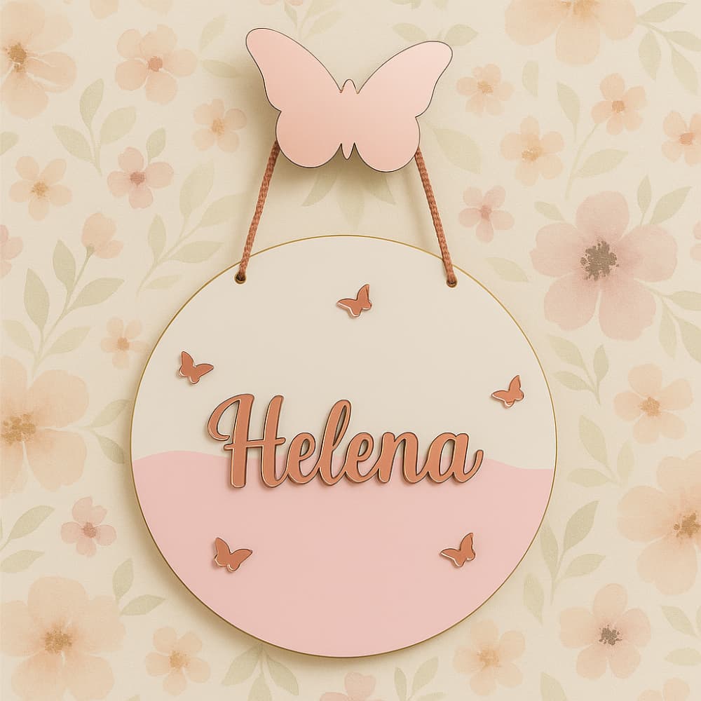 Placa Porta Maternidade Personalizada Nome  Acrílico 3D Bebê Borboleta Quarto Infantil Menina Menino