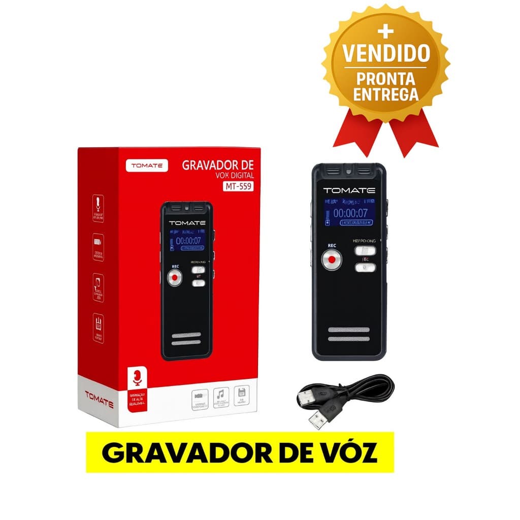 Gravador De Voz Digital Recarregável Com Microfone De Alta Captação Memória Portátil E Tela Led