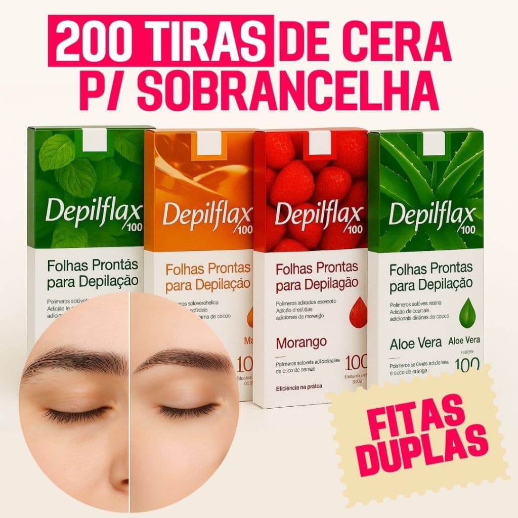 Kit 200 Tiras de Cera para Design de Sobrancelhas Buço - Profissional Depilflax (Duplas)
