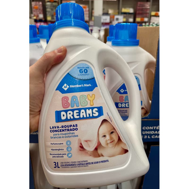 Lava Roupas Concentrado Baby Dreams 3L Members Mark Sams Club Suave para Roupas de Bebê Hipoalergênico e Seguro