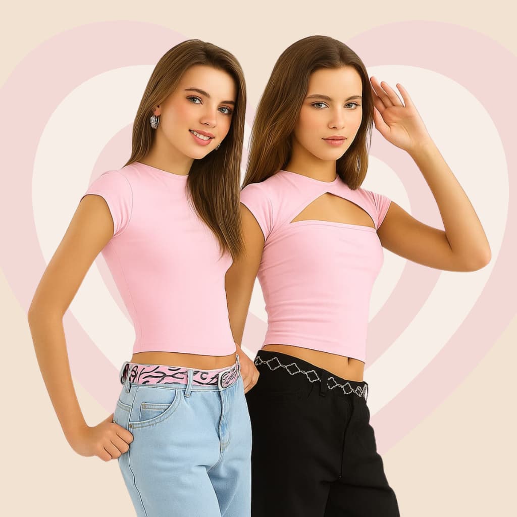 Blusa Cropped Juvenil Infantil Menina Feminina 2 em 1 Frente e Costas  Moda Adolescente Blogueirinha Teen