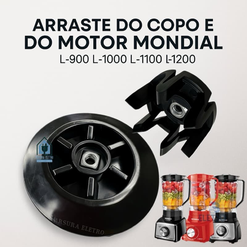 Arraste do Copo e Motor Liquidificador Mondial Turbo L850/L900/L1000/L1100/L1200