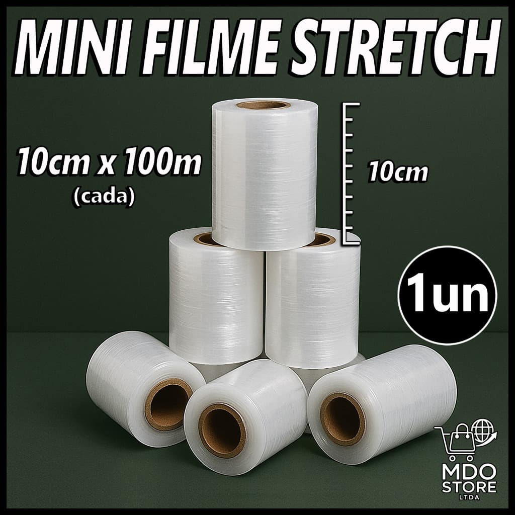 Filme Stretch Mini 10cm x 100m 300% Esticável Transparente Embalagem Proteção Corte Especial Atacado