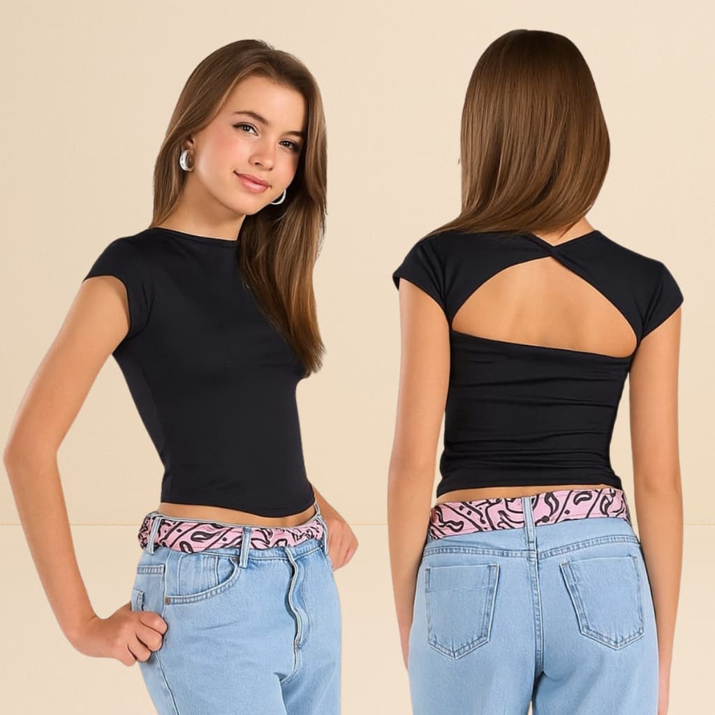 Blusa Cropped Adolescente Menina Juvenil infantil 2 em 1 Moda Jovem Teen Frente e Verso Básica Verão Blogueira