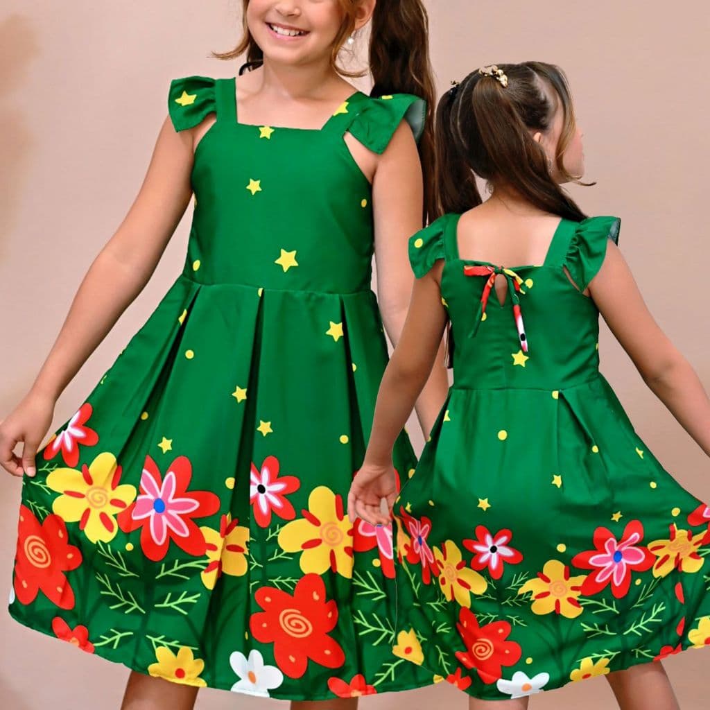 Vestido Infantil Menina Junino Casual Estampado Festa Princesa Alegre Confortável