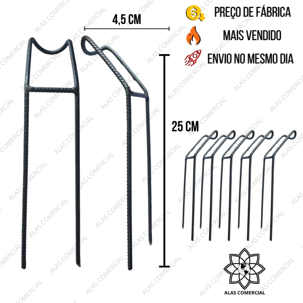 Kit 5 Suportes 24cm Apoio Vara Pesca Aço Reforçado p/ Barranco Pesqueiro - Não Entorta